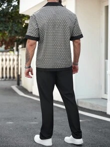 Manfinity Homme Men's Solid Color Patchwork Button Front Casual Short Sleeve Top And Pants Set, Cozy Outfits