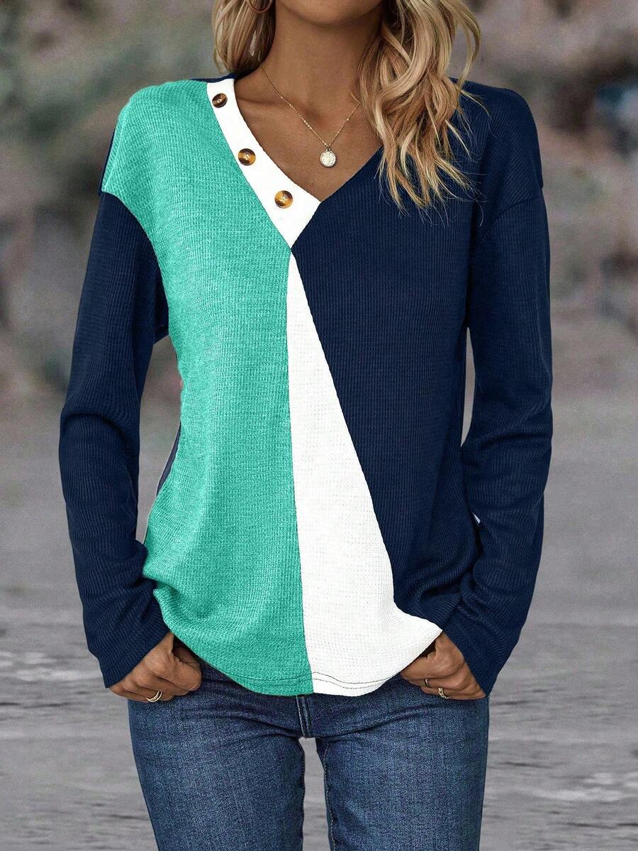 EMERY ROSE Áo thun trễ vai họa tiết nút màu khối cho nữ - Màu xanh Bạc hà - Xem 1