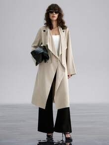 Airlisse Loose Fashionable Long Sleeve Long Women Trench Coat - Khaki - View 3