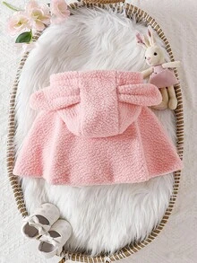 SHEIN 女宝宝兔耳连帽斗篷外套（带帽子），时尚百搭，秋冬