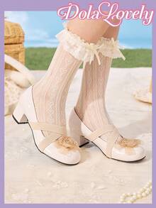 Dola Lovely Women's Round Toe Lolita Style High Heels - Beige - View 5
