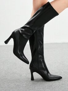 CUCCOO BIZCHIC 黑色尖头高跟及膝靴，新款秋冬女士弹力修身长靴，适合工作/日常穿着 - 黑色 - 查看 6