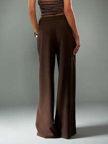 MISSGUIDED Pantalones palazzo de cintura alta y pierna ancha con detalle de hebilla para atuendos de oficina, negocios y casual en otoño e invierno - Café integral - Ver 2