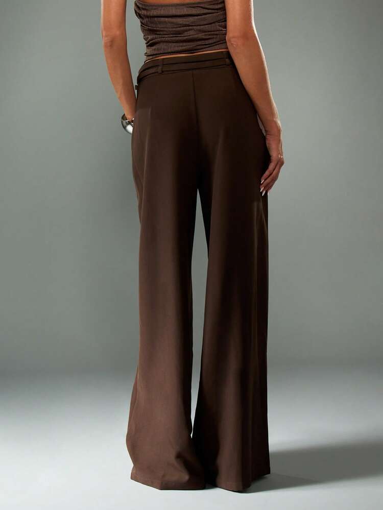 MISSGUIDED Pantalones palazzo de cintura alta y pierna ancha con detalle de hebilla para atuendos de oficina, negocios y casual en otoño e invierno