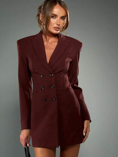 fitted lace wedding dress Deep Red Long Sleeved Tailored Blazer Dress