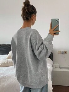 DAZY Damen Loose Fit Rundhals 3D Blumen Dekor Pullover Sweater Winter - Babyblau - Übersicht 5