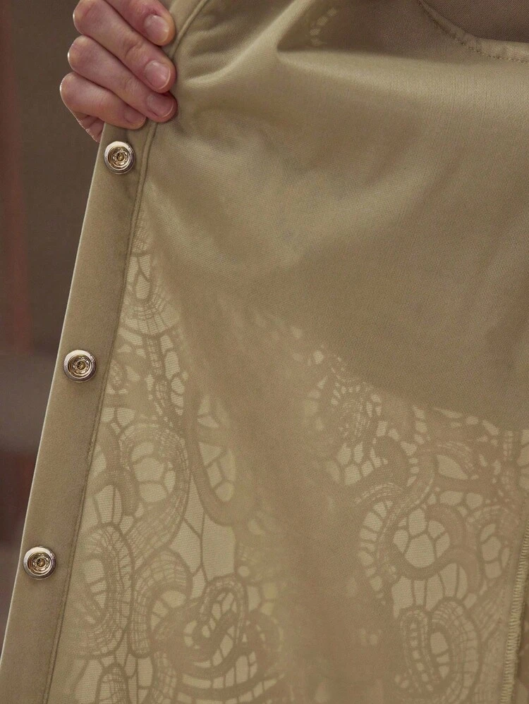 CONTRAST GUIPURE LACE BELTED TRENCH COAT