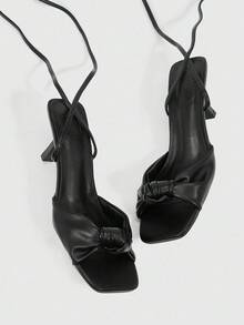 CUCCOO SZL Women's Square Toe Twist Design Fashion High Heel Sandals For Daily Wear - Black - View 2