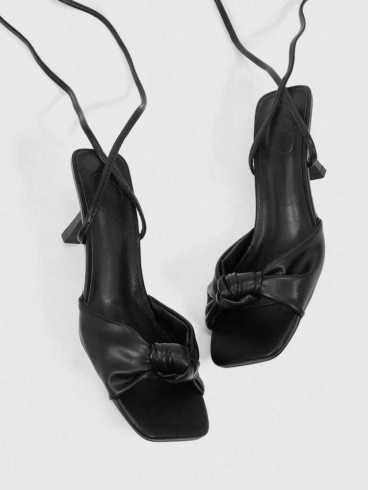 CUCCOO SZL Women's Square Toe Twist Design Fashion High Heel Sandals For Daily Wear