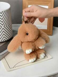 1 件装人造毛绒兔子钥匙扣毛绒动物包饰可爱女孩背包挂件卡哇伊装饰适用于钱包学校用品礼物