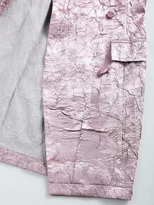 Modelyn 女士不对称褶皱纹理缎面时尚现代都市通勤日常西装外套和连衣裙套装 - 紫丁香色 - 查看 8