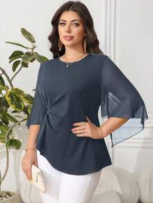 SHEIN Clasi Plus Size Women Casual Solid Color Waist Cinched Shirt