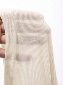 DAZY 纯色露肩不对称领口褶皱 T 恤，返校服长袖女上衣，秋季女装 - 杏色 - 查看 6