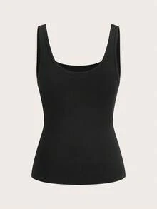 Slaydiva 2pcs Women Casual Crew Neck Ruched Waist Bodycon Tank Top Set, Versatile, Suitable For Daily Wear - Black - View 3