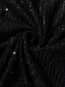 Cravure Christmas Never Out Of Style: Gothic Prep With A Wednesday Twist. Embrace Your Inner Shadow Dark Feminine Fashion. Plus Size Women's Elegant Party Black Satin Sequin Midi Dress, Chic For Work And Party - Black - View 9