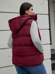 EURMUSE Veste matelassée à capuche zippée de grande taille, style Frenchy - Rouge foncé - Voir 2