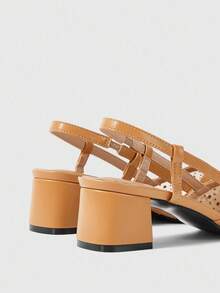 Sleekvia 女士休闲水钻网眼透气粗跟高跟鞋 - 棕色 - 查看 8