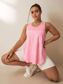 Gameset SHEIN Sport 大码女式宽松无袖休闲户外运动T恤 无袖健身上衣 曲线运动上衣 女式运动背心 大码曲线运动上衣 - 彩色 - 查看 4