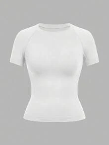 SHEIN Sports 4 件 Sport Studio 夏季休闲纯色无缝短袖运动 T 恤 - 彩色 - 查看 6