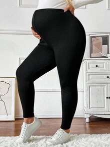 Plussiva Plus Size Maternity Bottoms, Solid Color, Casual, Comfortable, Stretchy, Slim Fit - Multicolor - View 4