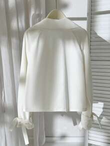 Modelyn Women's Embroidered Hollow Out Lapel Collar Long Sleeve Double-Breasted Regular Jacket Winter Jacket - Apricot - View 4