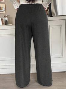 Dazy Plus Letter Print Washed Distressed Loose Streetwear Style Plus Size Women Long Jeans, All Season Jogging Pants Sweatpants Women Joggers - Black - View 2