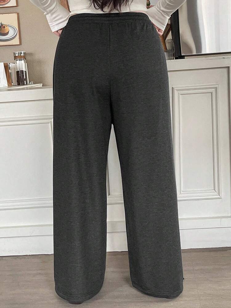 Dazy Plus Letter Print Washed Distressed Loose Streetwear Style Plus Size Women Long Jeans, All Season Jogging Pants Sweatpants Women Joggers