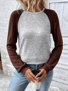 EMERY ROSE Casual Contrast Color Long Sleeve Crew Neck Sweatshirt For Women - Multicolor - View 3