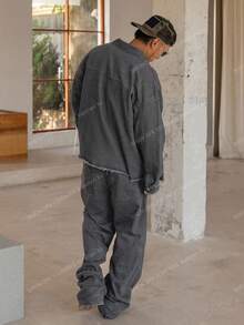 DAZY 男士深灰色纯色牛仔西装，秋季 - 灰色 - 查看 2