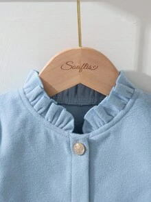 SHEIN 女婴6个月-3岁休闲保暖外套，适合秋季和冬季穿着 - 藍色 - 查看 5