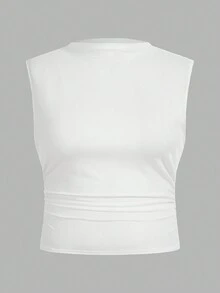 Auralis Bộ 3 áo tank top mùa hè cơ bản màu trơn, dáng ôm, cỡ lớn, cổ đứng nhỏ và có chi tiết xếp ly. - Nhiều màu - Xem 8