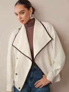 Modelyn Damen Alltagsjacke mit Kontrast-Doppelreiher-Kragen und Kontrast-Silhouette im europäischen Street-Style, Regular Fit