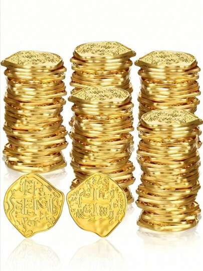 20/50/100 pezzi Set di monete del tesoro dei pirati in oro, decorazione per feste dei pirati, adatto per feste in piscina estive, monete e accessori in plastica per avventure a tema pirata, decorazione per feste, carnevale, Ognissanti, Natale, gettoni per giochi di partito