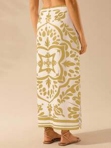 CAJUNI Women's Vintage Casual Boho Black Printed Long Slit Skirt - Yellow - View 3