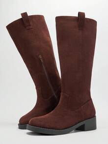 Solezae Women Everyday Casual Comfortable Round Toe Chunky Heel Knee-High Boots - Chocolate Brown - View 8