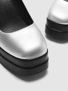 SheIn MOD 女士时尚玛丽珍百搭厚底高跟鞋 - 銀色 - 查看 4