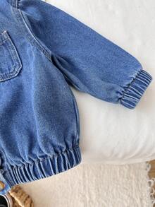 SHEIN 女婴蓝色牛仔连帽长袖夹克 - 深色水洗藍 - 查看 4