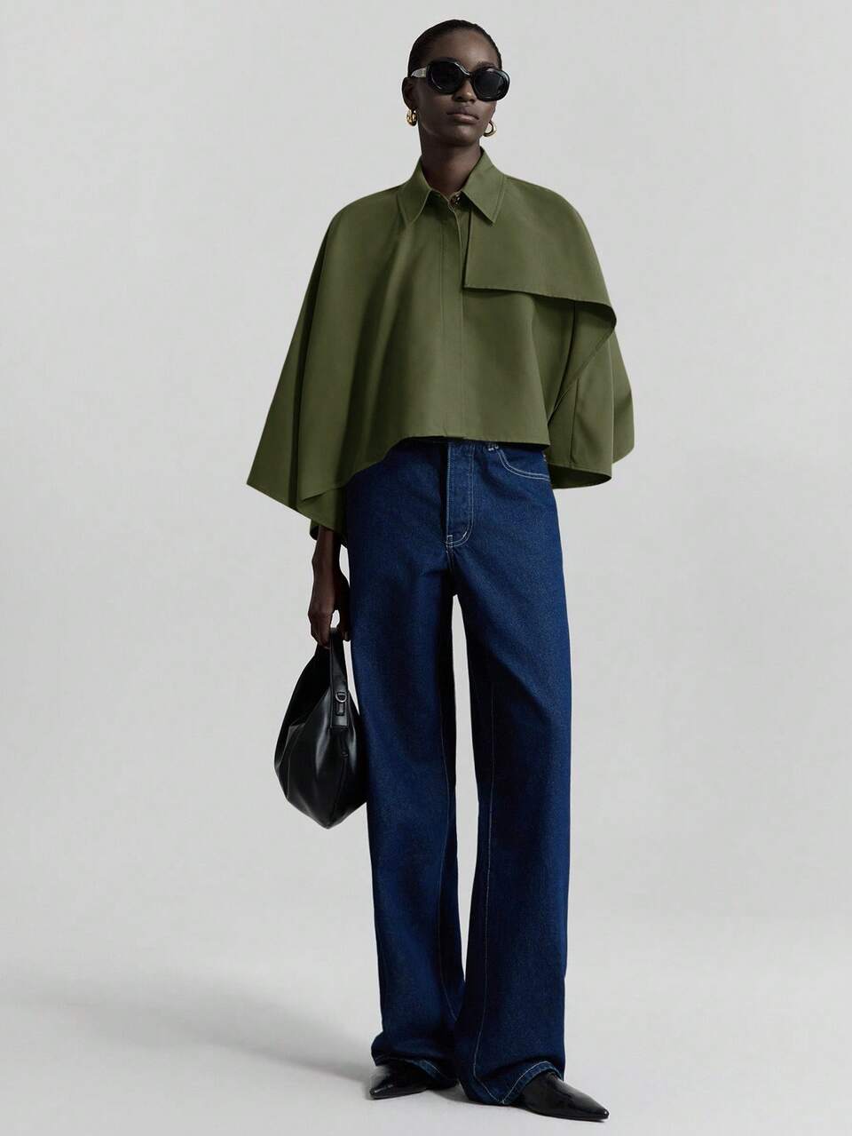2026 Women's Lapel Cape-Style Jacket,Olive Green,Autumn,Chic Elegant,Everyday Business Casual Office Everyday Wear,Outerwear Olive Green