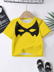 BATMAN X SHEIN 男童休闲简约时尚经典酷帅卡通面具图案圆领短袖T恤上衣夏季 - 彩色 - 查看 2