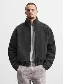 Manfinity Homme Men's Casual Zip-Up Patchwork Jacket, Autumn - Black - View 5