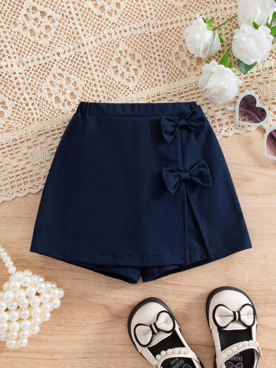 SHEIN 男婴可爱休闲百搭海军蓝蝴蝶结松紧腰短裤 - 藏蓝色 - 查看 1