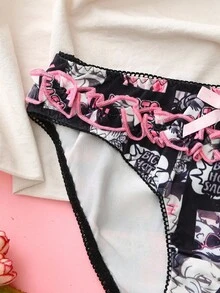 Girls' Fashion Printed Bow Decor Underwear Cartoon Underwear For Women Cute Panties For Women Teenage Girl Underwear Girl Panty Big Kids Floral Panties - Black - View 5