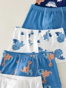 5pcs/Pack Boys' Dinosaur Print Basic Comfortable Soft Breathable Briefs Underwear Fall Winter