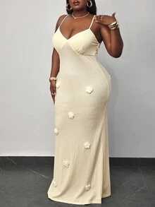 Hourglow Dollyholly86 Plus Size Backless Bodycon Dress With Floral Embellishment,Sundresses For Vacation,Beach Outfits,Backless Dress,Beach Dresses,Maxi Dresses For Women,3D Flower,Beach Dress Sundress,Holiday Outfits Boho, For Hourglass Body Shape