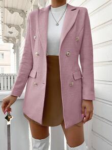 EURMUSE Women's Solid Color Lapel NeckLong Sleeve Double-Breasted Casual Blazer, Autumn