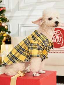 PETSIN Christmas Plaid Yellow & Blue Pet Shirt - Multicolor - View 2