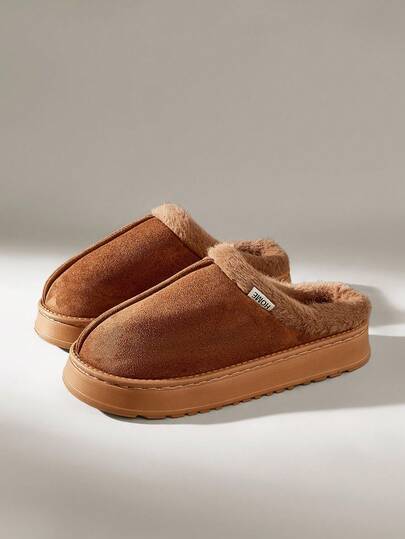 Solecia Pantuflas de peluche cálidas y esponjosas - Suela gruesa antideslizante, zapatos de casa de unicolor casuales para interiores/exteriores en invierno