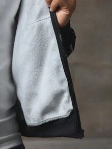 AXEPEAK 男式撞色印花连帽长袖运动衫，秋冬 - 黑色 - 查看 7