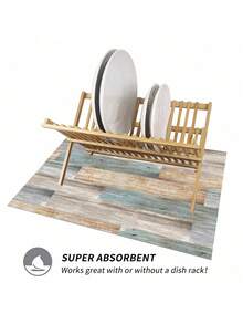 SHEIN 1pc Blue Wood Grain Print Drying Mat, New Absorbent Kitchen Counter Drying Mat, Kitchen Utensil Drying Mat - Dish Drying Mat, Soft Silica Gel Non-Slip Quick-Dry Mat For Kitchen Counter, Suitable For Coffee Maker, Espresso Machine, Etc. - Multicolor - View 7