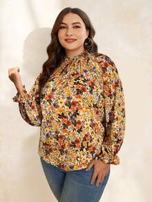 SHEIN Clasi 大码女式全身印花宽松休闲长袖衬衫 - 彩色 - 查看 6